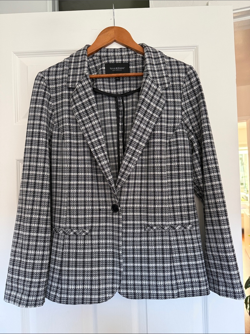 Liverpool Black and White Plaid Single-Button Blazer